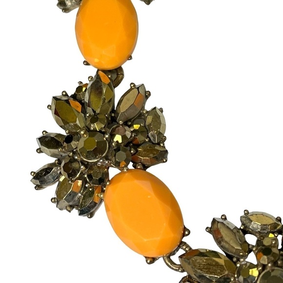 J Crew Antique Look Gold Orange Statement Necklace - Picture 12 of 12